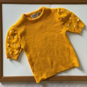 Vintage 70s The Broadway Korean Knit Sweater 18 Months Yellow Acrylic Pom Poms